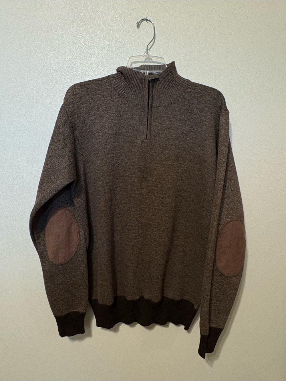 Men's Brown Quarter-Zip Sweater with Elbow Patches